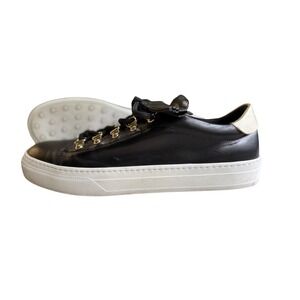 Tod's Womens Black Leather Gold Trim Sneakers‎ Sz40-Sz9 Lace Up Comfort Style